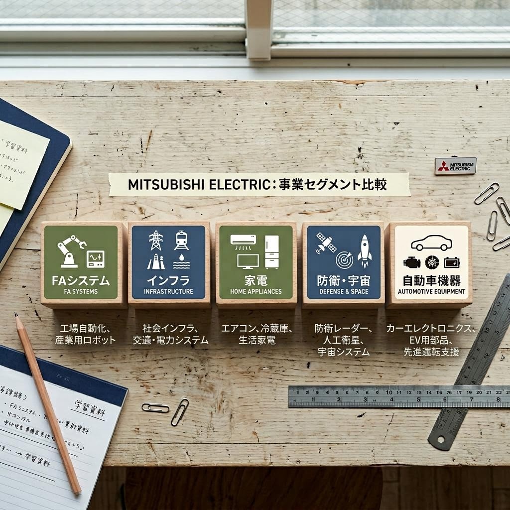 三菱電機の事業セグメントを整理したカード